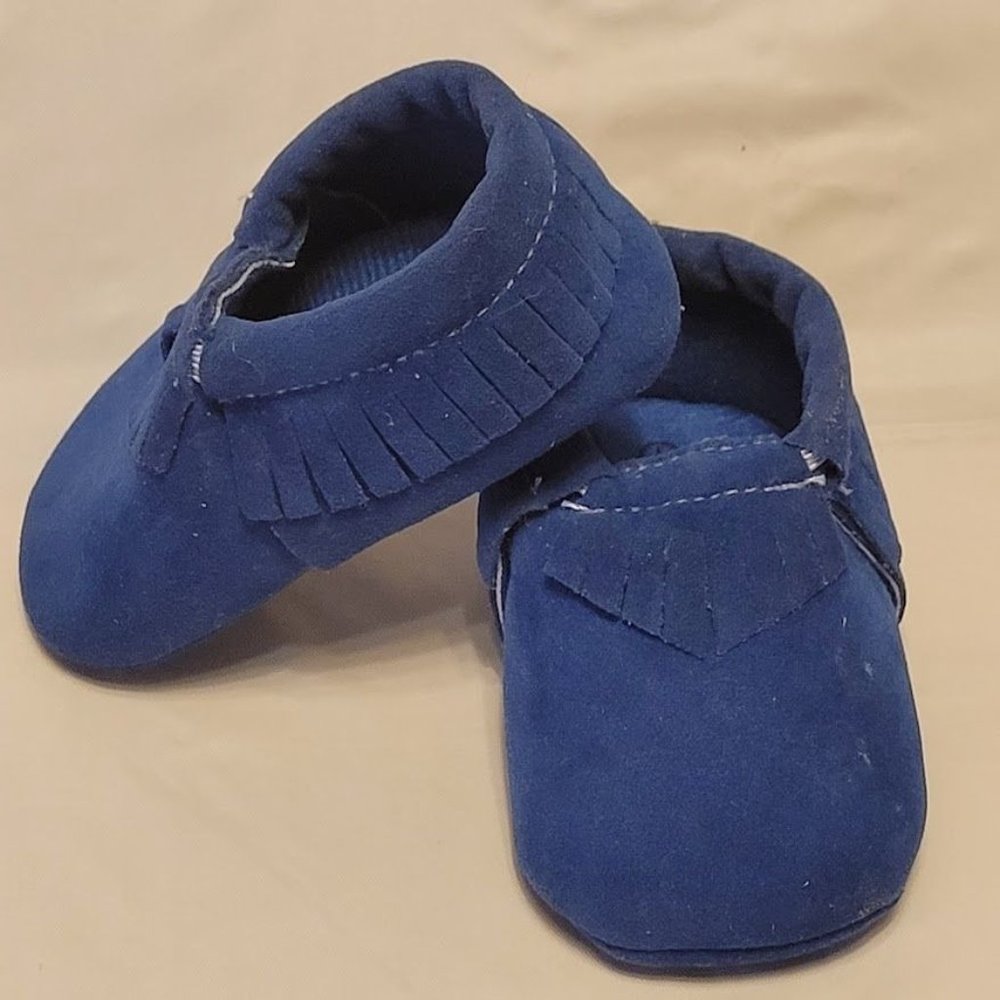 Romirus Blue Moccasins infant Toddler Baby Crib Shoe Size 1 - Picture 9 of 10